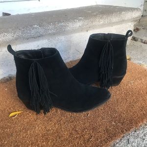 Via Spiga Carey black suede fringe boots